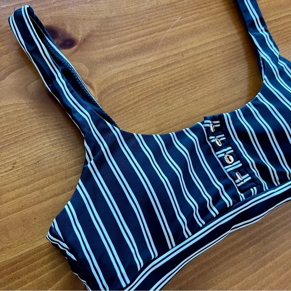 Salt & Sunshine Black & White Stripe Bikini Top, Size M